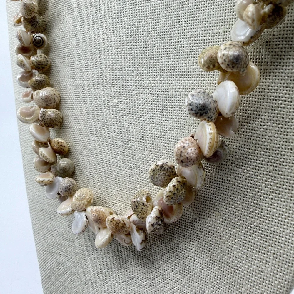 Natural Spiral Seashell Cluster Long Necklace Cream Coastal Boho Statement Gift